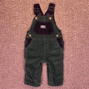 OshKosh Corduroy Overalls Baby 9M Green Purple Classic Casual Vestbak Retro Fall